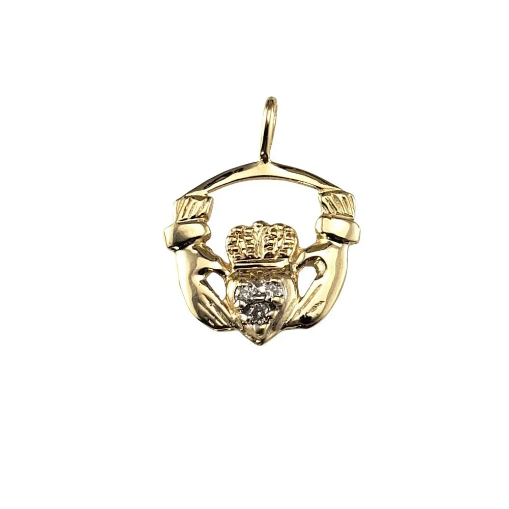 10K Yellow Gold Diamond Claddagh Pendant #23361 - Picture 1 of 6